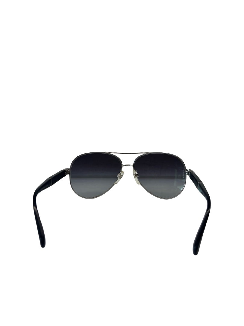 Chanel Silver/Black Aviator Sunglasses.