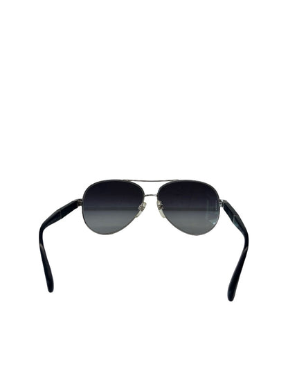 Chanel Silver/Black Aviator Sunglasses.