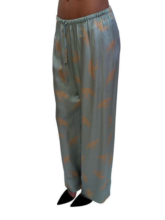 Dries Van Noten Mint / Orange Print Silk Pants. Size: 38