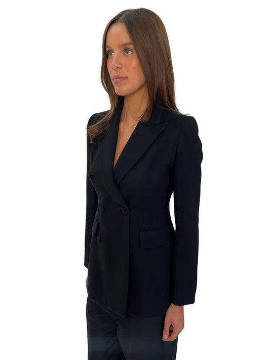 Carla Zampatti Black Pointed Lapel Blazer. Size: 4