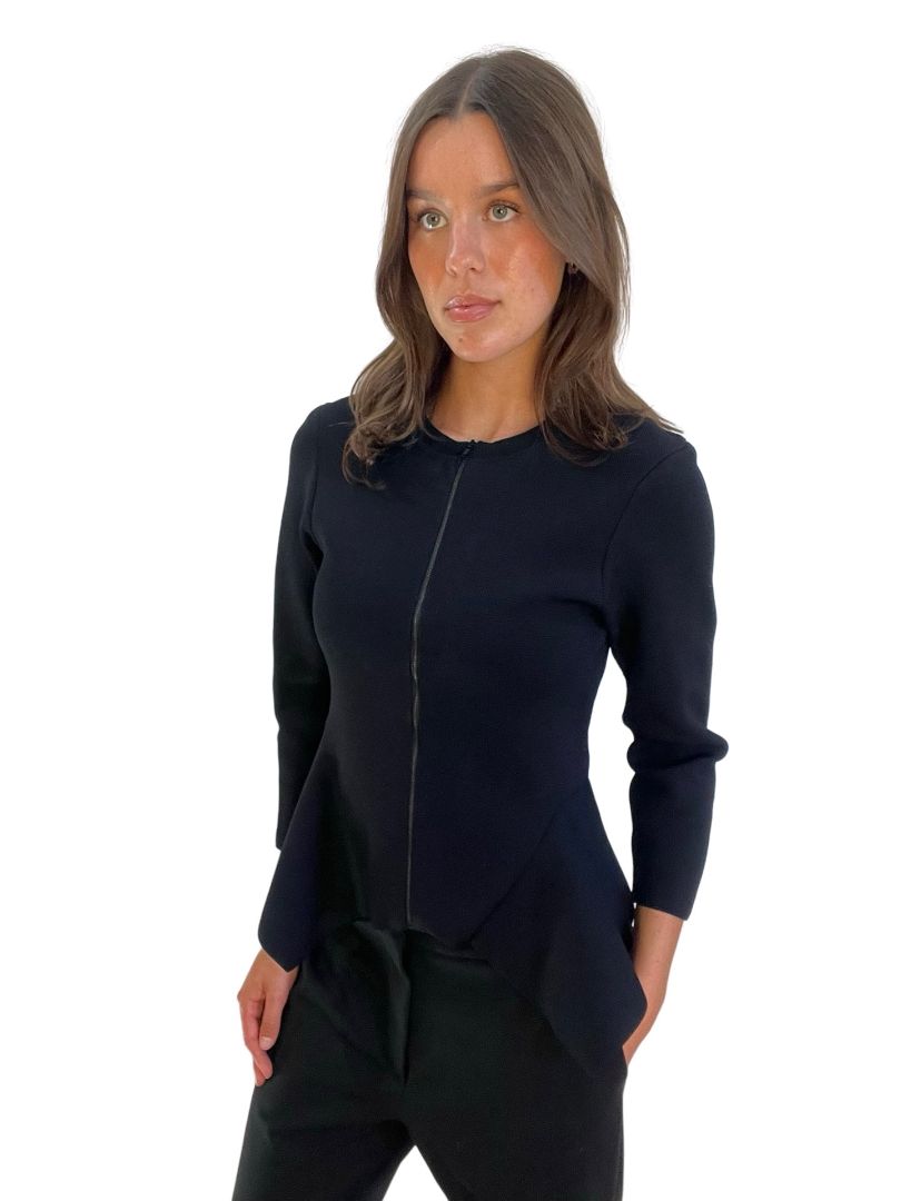 Scanlan Theodore Black Crepe Knit Long Sleeve Zip Up. Size: L