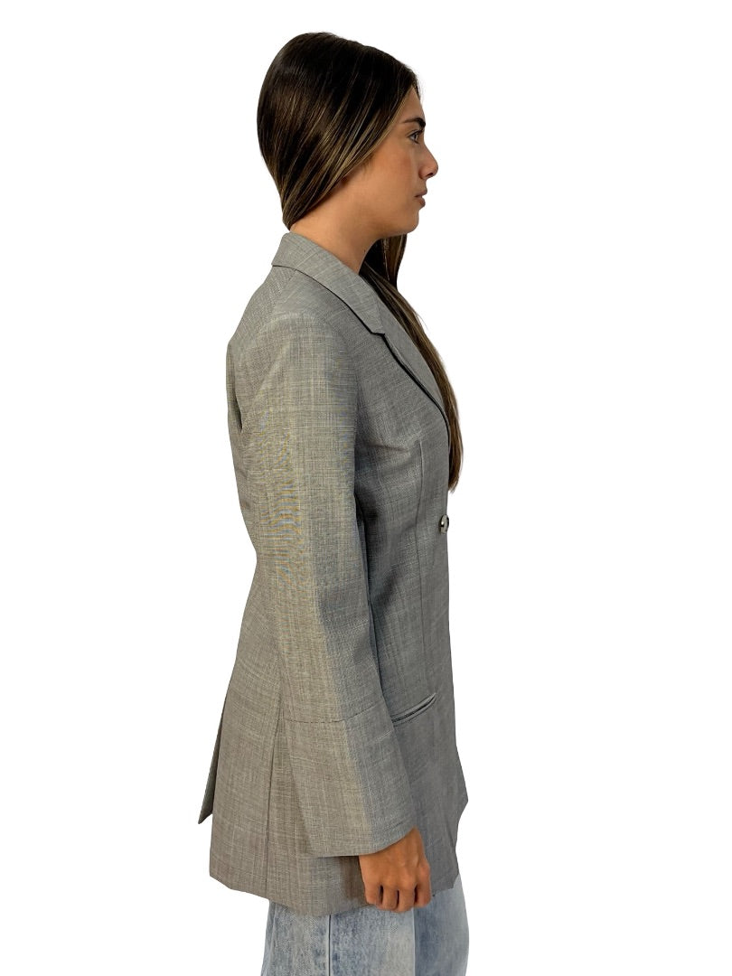 Helmut Lang Grey Double Breasted Wool/Mohair Blazer. Size: 4