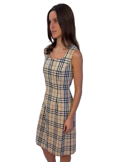 Burberry Neutrals House Check Sleeveless Dress. Size: 12