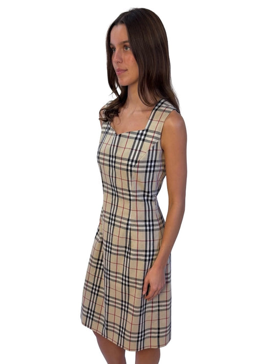 Burberry Neutrals House Check Sleeveless Dress. Size: 12