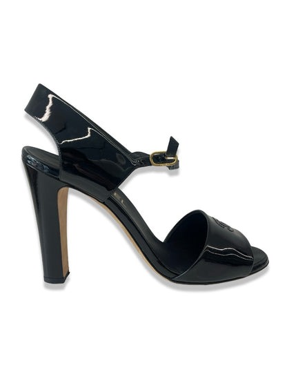 Chanel Black Patent Strap Heel. Size: 40.5