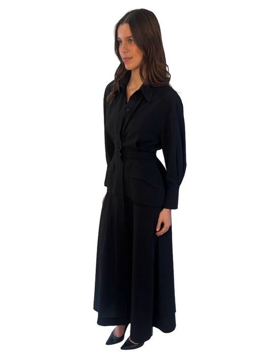 Camilla & Marc Black Shirt Dress w/ Skirt Overlay. Size: 6