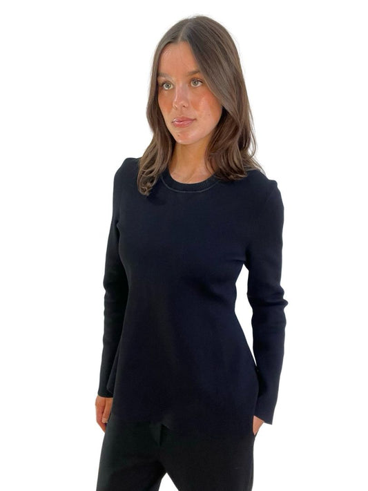 Scanlan Theodore Black Crepe Long Sleeve Jumper w Flare. Size: Large