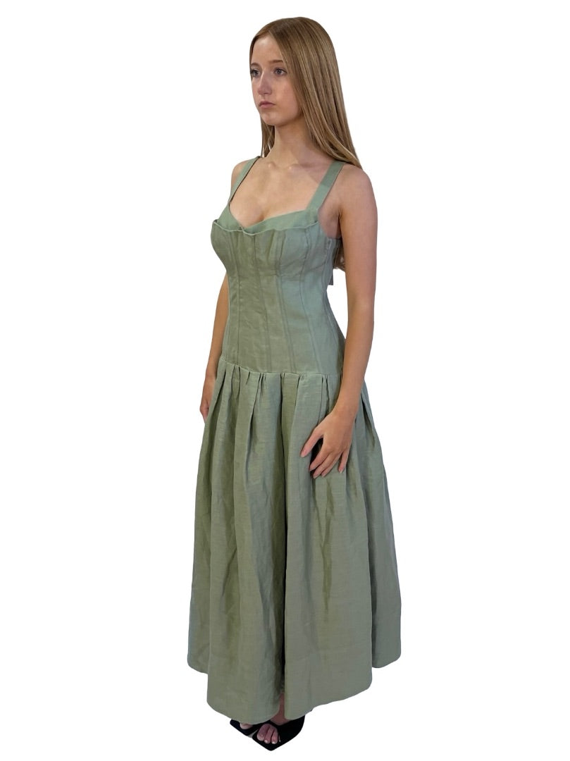 Nicholas Green Bodice Pleated Linen Dress. Size: 10