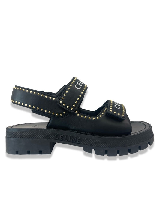 Celine Black Leather Studded Sandal. Size: 38