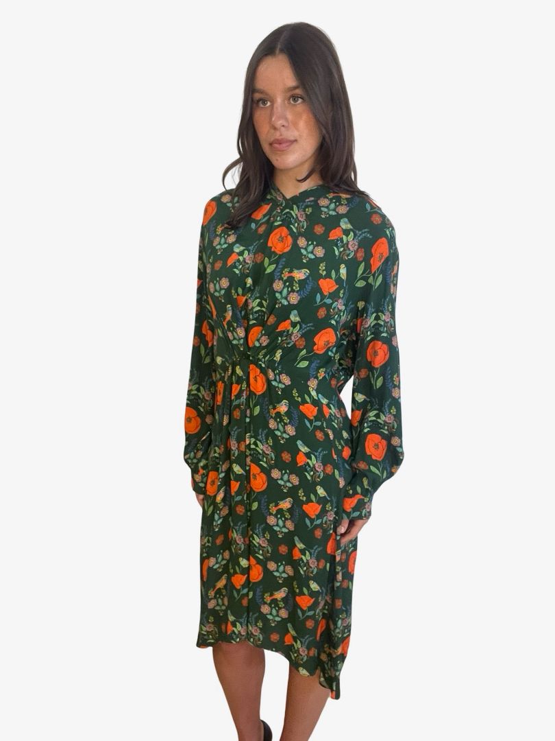 Scanlan Theodore Green Floral Midi Dress. Size: 8