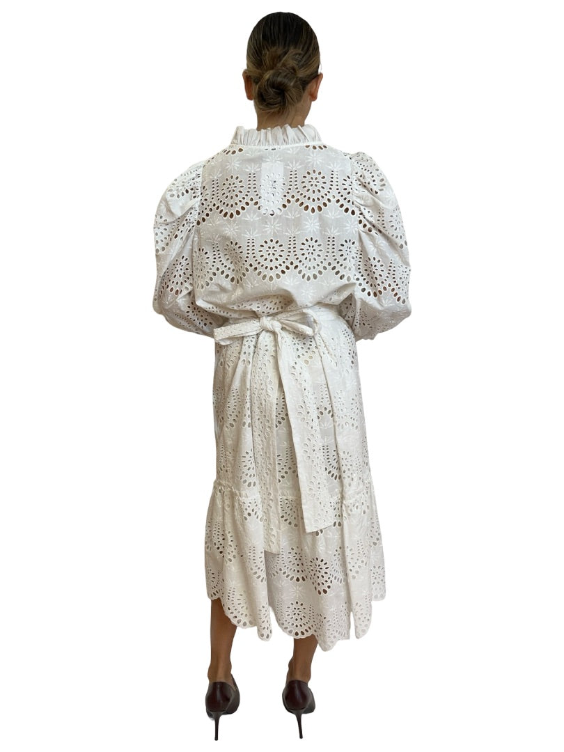 Husk White Cotton Embroidered Dress. Size: 16