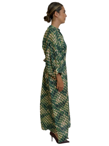 Husk Green Blurred Net Print Maxi Dress. Size: 14