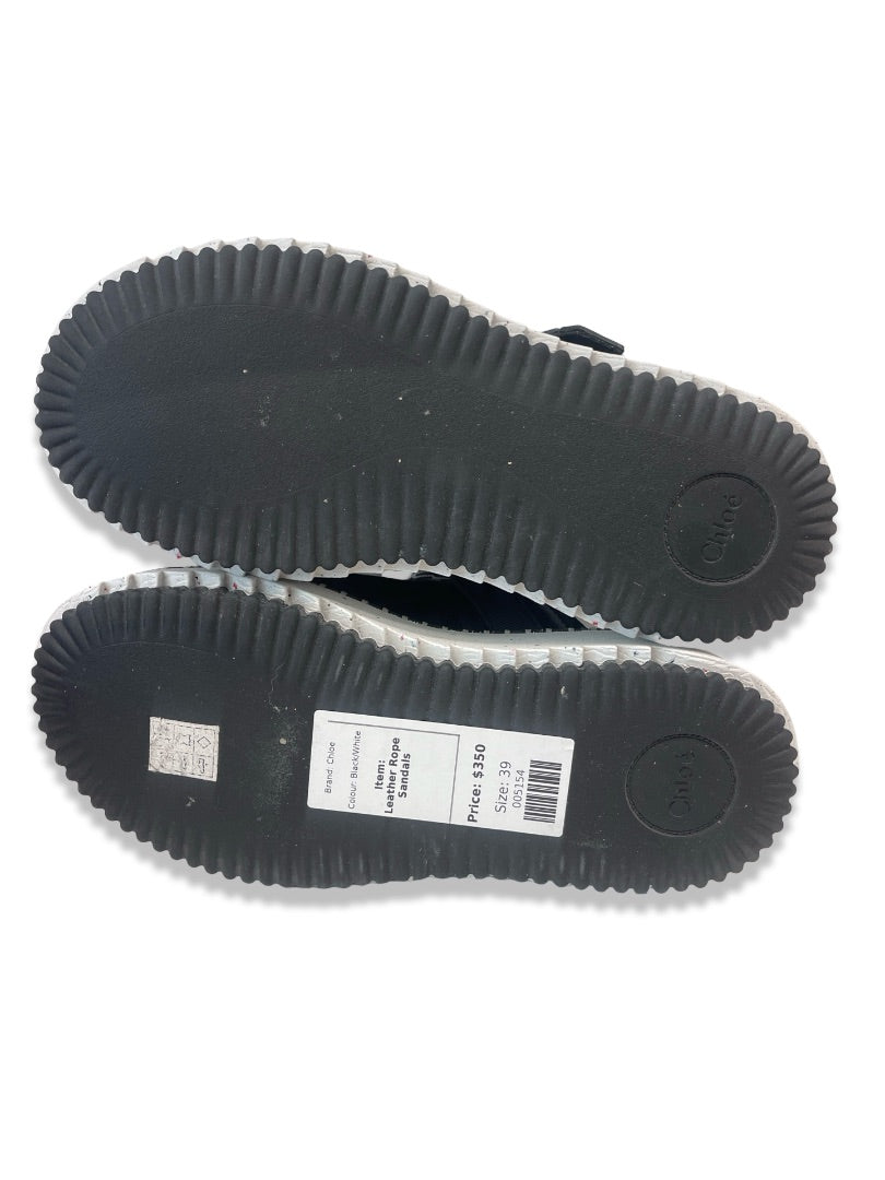 Chloe Black/White Leather 'Lilli' Platform Rope Sandals. Size: 39