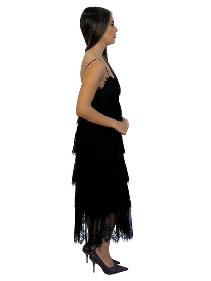 Ramon Filip Black Lace Tiered Dress. Size: S