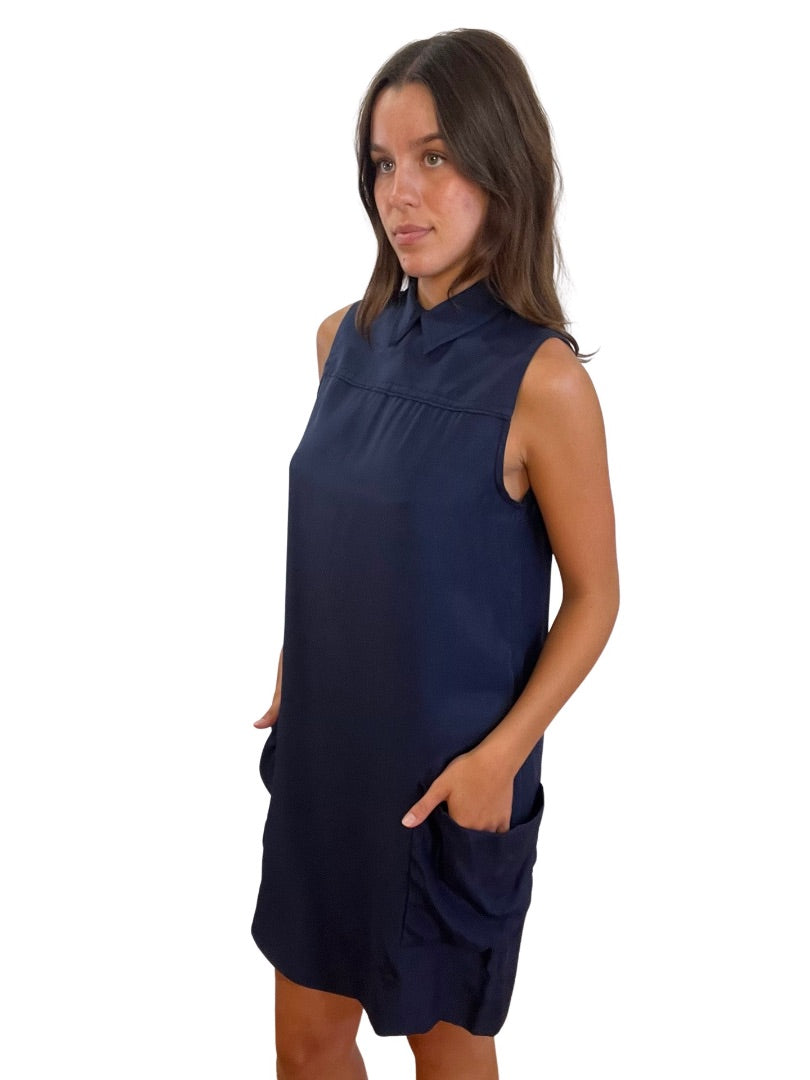 Victoria Beckham Navy Sleeveless Dress w Pockets. Size: 10