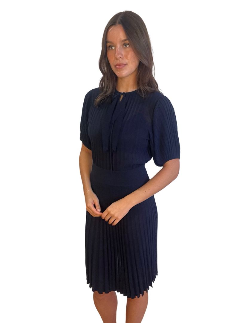 Scanlan Theodore Navy Pleated Top/Skirt Set. Size: S