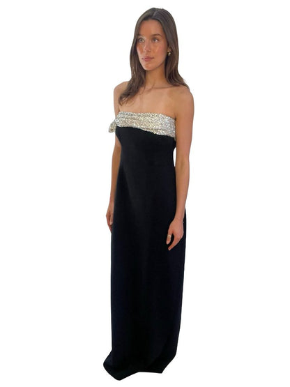 Rachel Gilbert Black 'Charlotte' Embellished Gown. Size: 14
