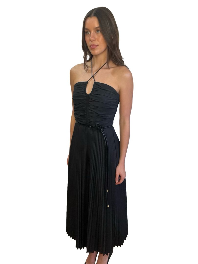 Rebecca Vallance Black Strapless Pleated Dress W Tie. Size: 10