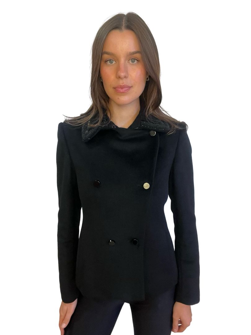 Sass & Bide Black Double Breasted Wool Jacket W Collar Embellishment. Size: 8