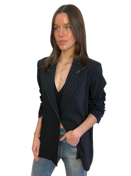 Husk Black Pinstripe Blazer. Size: 12