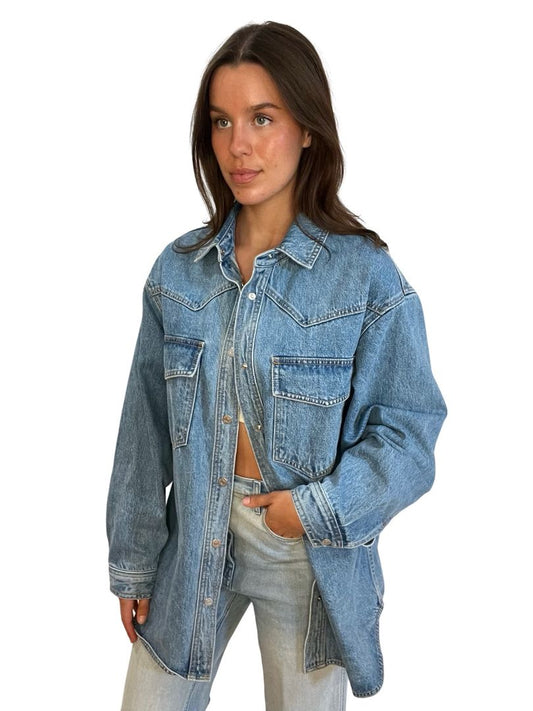 SLVRLAKE Blue 'Western' Oversized Denim Overshirt. Size: S