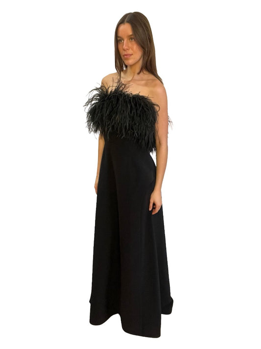 Rachel Gilbert Black Ostrich Feather 'Linc Gown' Dress. Size: 3