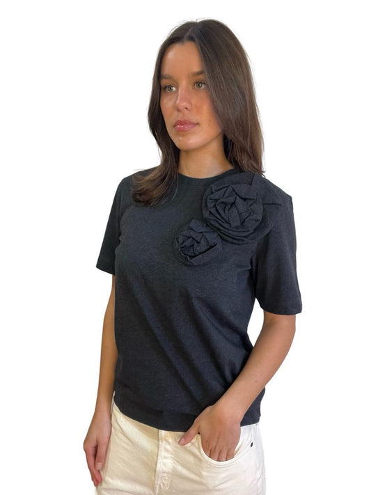 Simone Rocha Grey Rose Applique Tshirt. Size: S