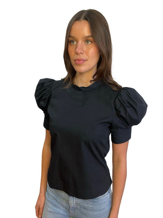Bassike Black Puff Sleeve Top. Size: 00