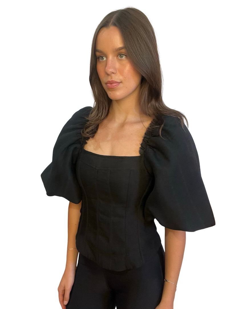Aje Black Puff Sleeve Crop. Size: 10