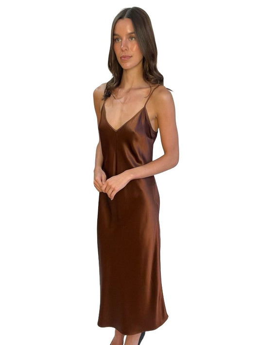 Joseph Burnt Chocolate Silk Slip Dress. Size: 34