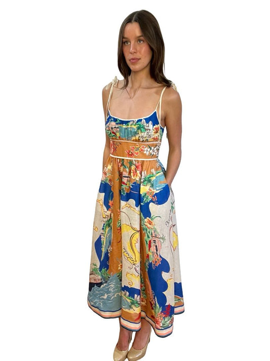 Zimmermann Multicolour 'Nautical Map Dress'. Size: 1