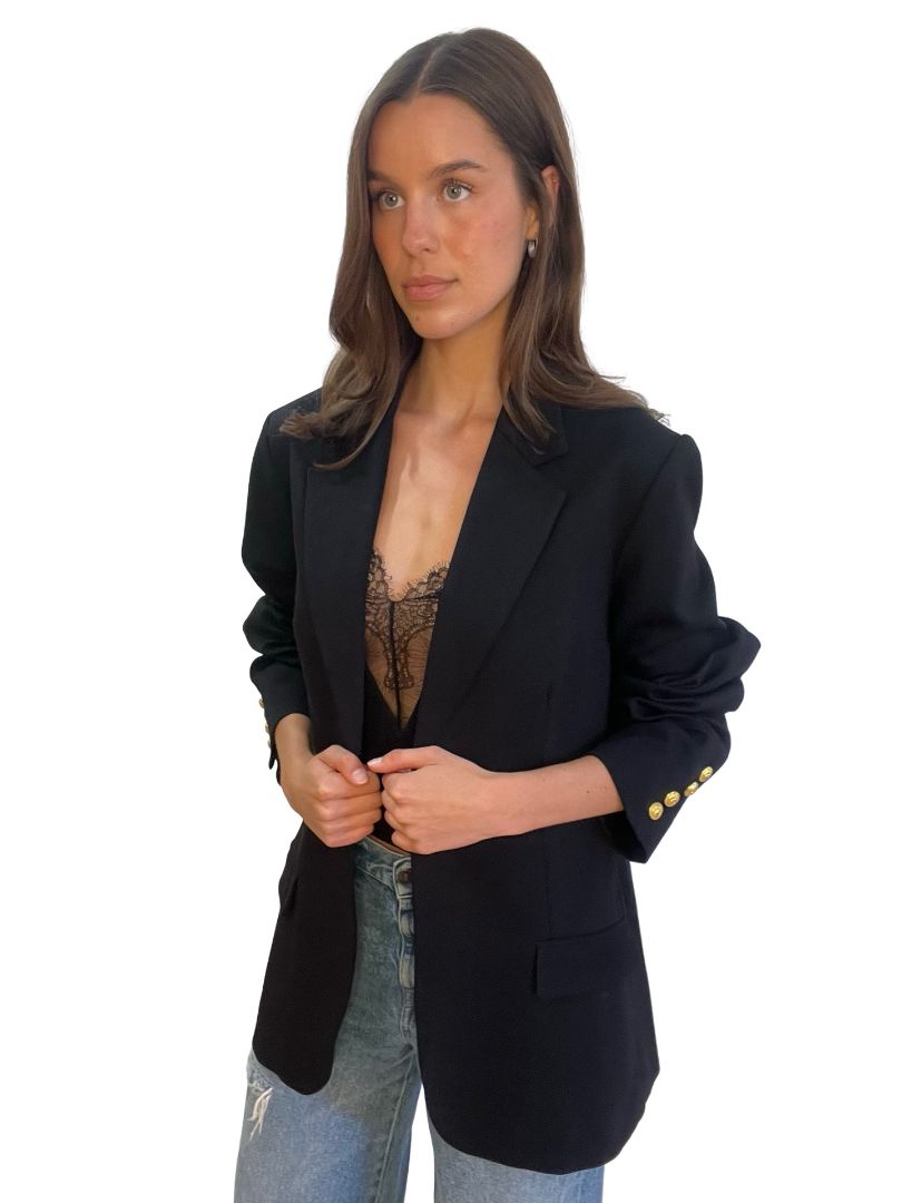 Husk Black Single Breasted Heavyweight Blazer W Gold Button. Size: 14