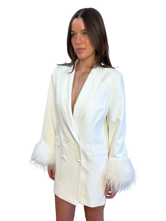 Rachel Gilbert White Ostritch Feather Blazer. Size: S