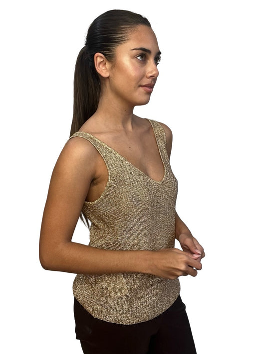 Sass & Bide Gold Metallic Knit Singlet. Size: XXS