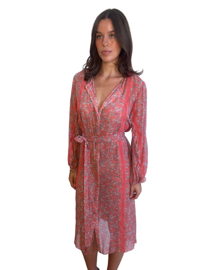 Scanlan Theodore Coral Floral Print Sheer Dress. Size: 12