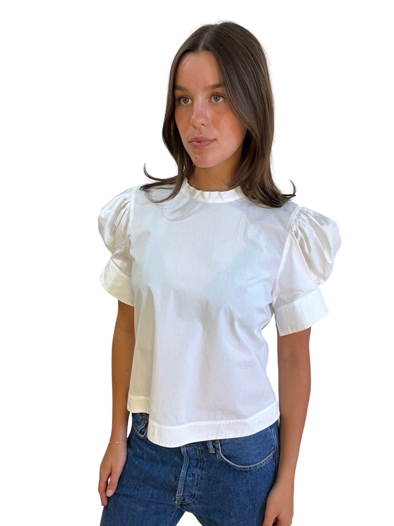Bassike White Puff Sleeve Top. Size: 1