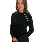 Balmain Black Knit Jumper w Gold Buttons on Left Shoulder. Size: 36