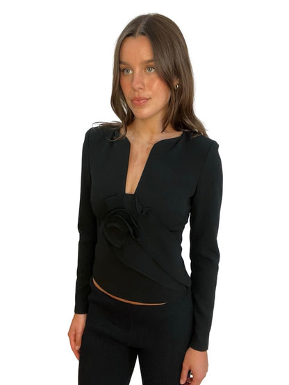 Roland Mouret Black Flower Detail Top. Size: 10