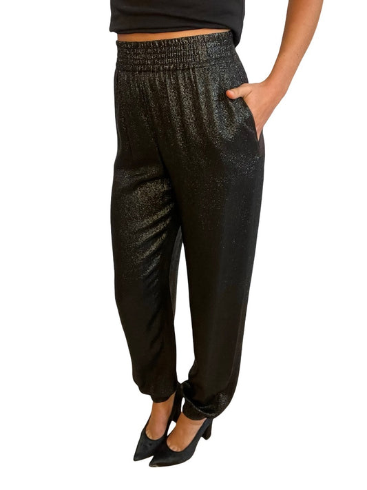 Saint Laurent Black Shine Textured Pants. Size: 36