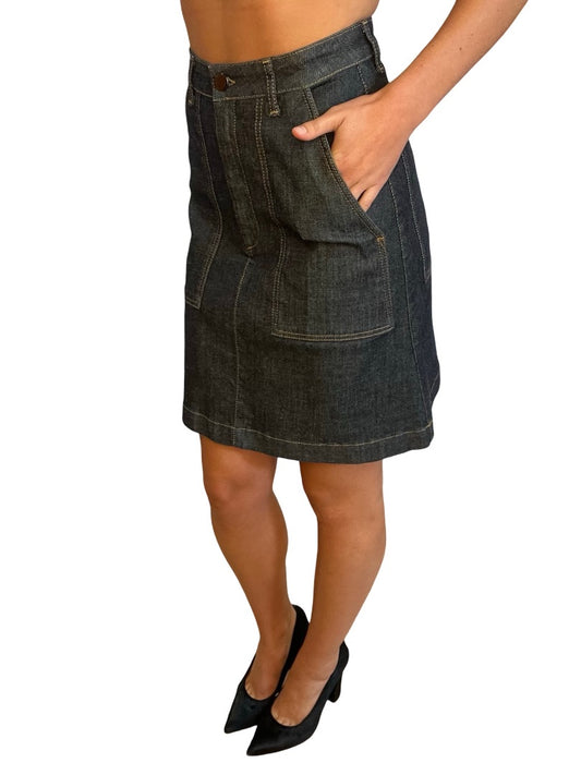 Scanlan Theodore Dark Denim Short Denim Pocket Skirt. Size: 28