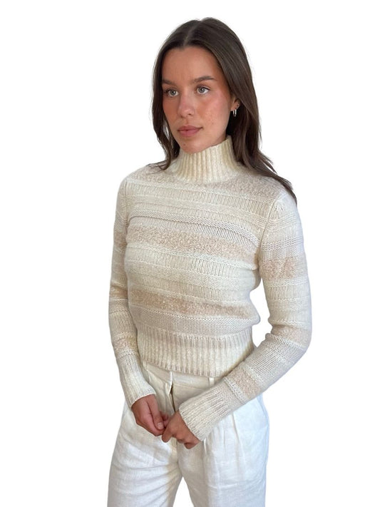 Zimmermann Cream Striped Knitted Turtleneck Sweater. Size: 1