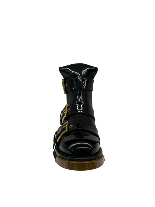 Alexander McQueen Black / Gold Buckled Flower Boot. Size: 37