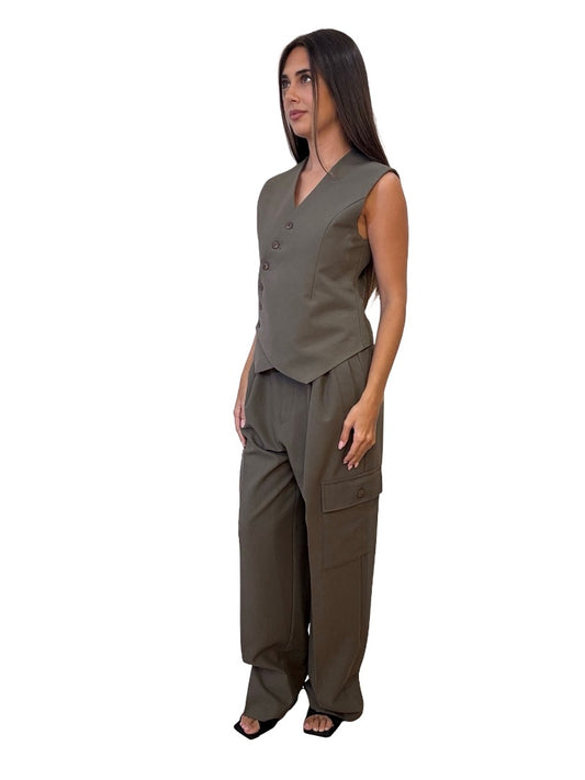 The Frankie Shop Army Green Tailored Vest/Pant Set. Size: S