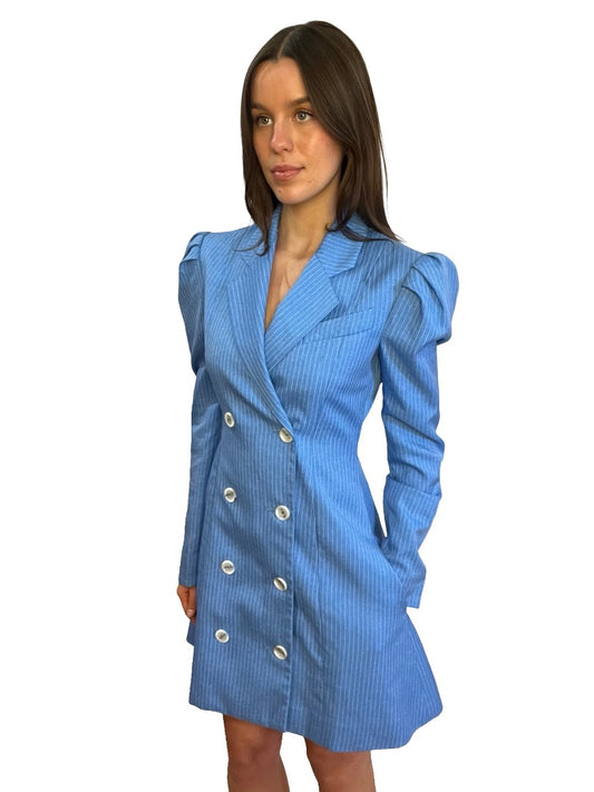 Maggie Marilyn Blue Double Breasted Pinstripe Dress. Size: 8