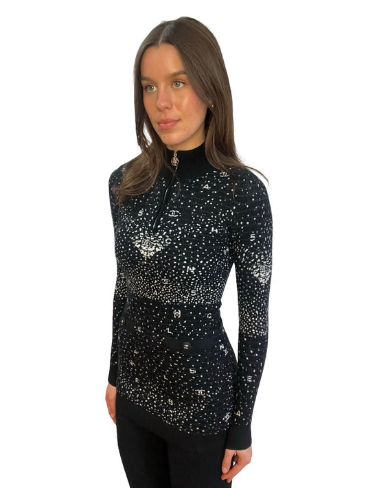 Chanel Black Wool Zip Top / Dress W Back Logo. Size: 34