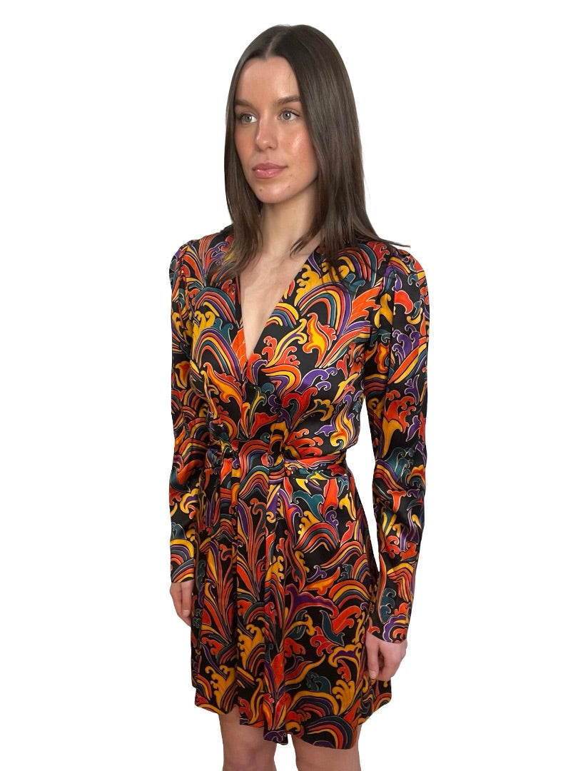 Saint Laurent Multi-Colour Satin Print Dress. Size:42