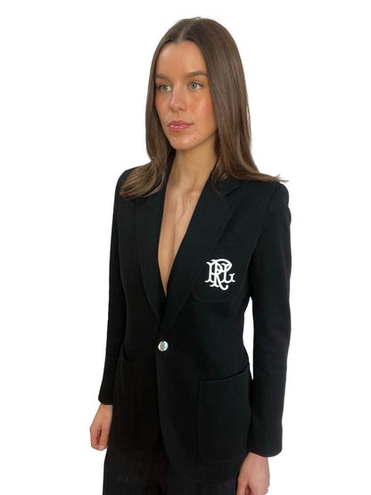 Polo Ralph Lauren Black Embroidered Pocket Blazer. Size: 6