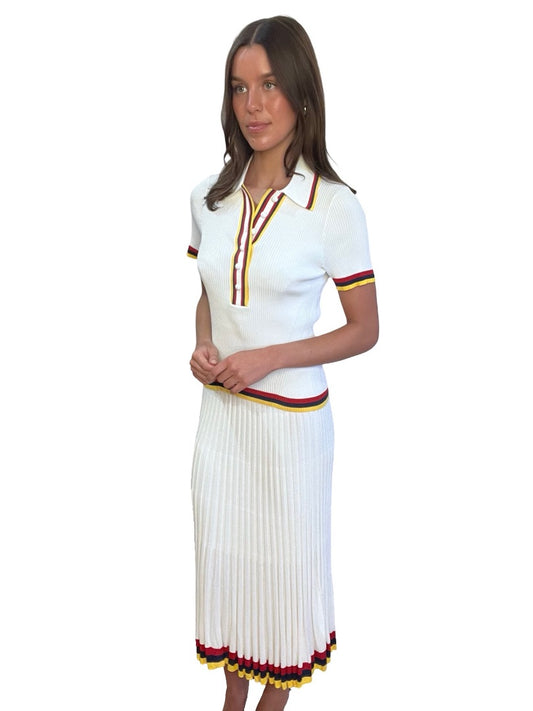 Zimmermann White Striped Ribbed Top & Skirt Set. Size: 0-2