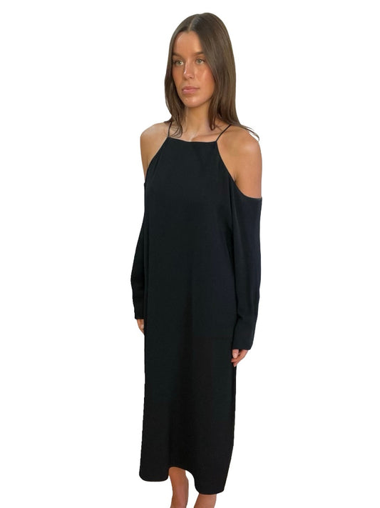 The Row Black Shoulder Cut-Out Maxi Dress. Size: L