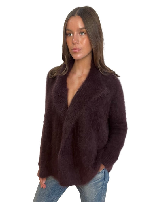Scanlan Theodore Burgandy Midi Mohair Coat. Size: S/M
